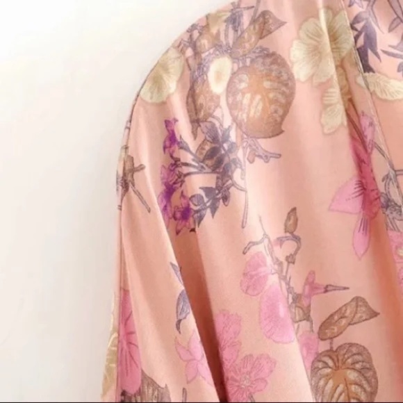 Pink Festival Bohemian Flower Floral Boho Printed Short Kimono Robe Tunic Wrap - Picture 12 of 14